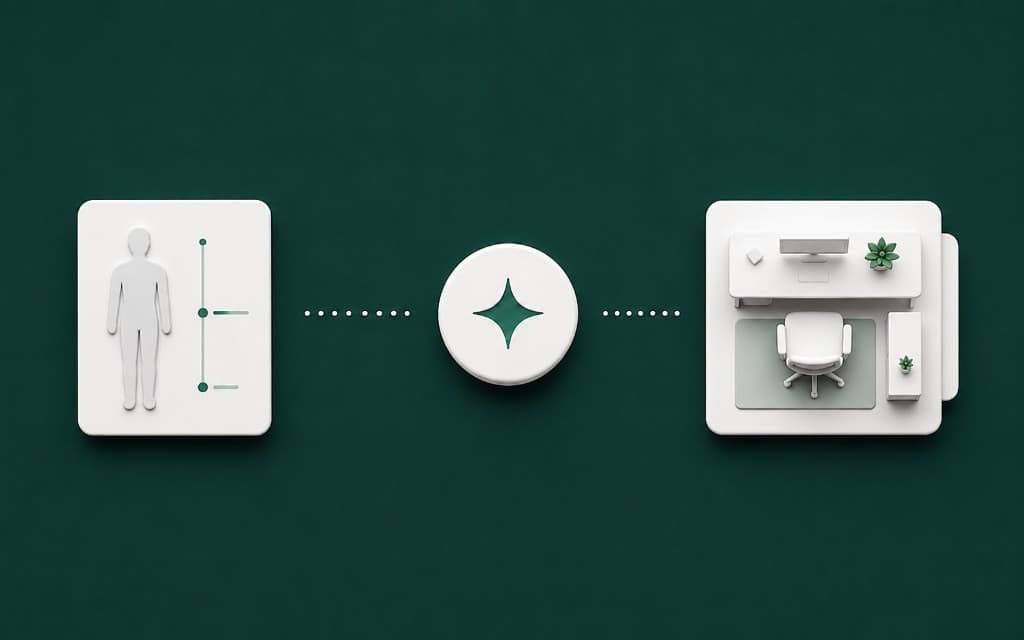 Body measurements passing through an AI step into a work-from-home furniture plan
